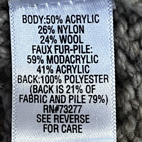 Crochet Vest Sz L Wool Blend Faux Fur Trim Mid-Length Hippie Boho Rustic Casual - Picture 10 of 13